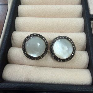 Vintage Marcasite Silver with white stone Stud Earrings